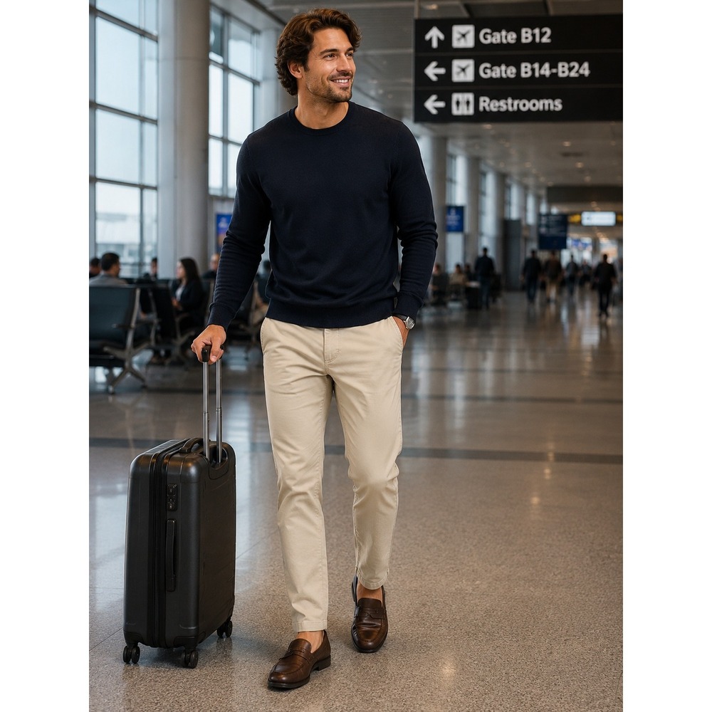 Perk Simons Men's Khaki Stretch Chino Pants 34x29 Slim Casual Business Travel